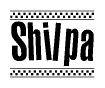 The clipart image displays the text Shilpa in a bold, stylized font. It is enclosed in a rectangular border with a checkerboard pattern running below and above the text, similar to a finish line in racing. 