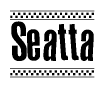 The image contains the text Seatta in a bold, stylized font, with a checkered flag pattern bordering the top and bottom of the text.