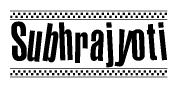 The image contains the text Subhrajyoti in a bold, stylized font, with a checkered flag pattern bordering the top and bottom of the text.