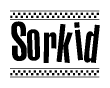 The clipart image displays the text Sorkid in a bold, stylized font. It is enclosed in a rectangular border with a checkerboard pattern running below and above the text, similar to a finish line in racing. 