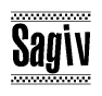The image contains the text Sagiv in a bold, stylized font, with a checkered flag pattern bordering the top and bottom of the text.