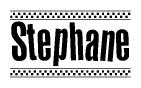The clipart image displays the text Stephane in a bold, stylized font. It is enclosed in a rectangular border with a checkerboard pattern running below and above the text, similar to a finish line in racing. 