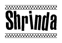 The clipart image displays the text Shrinda in a bold, stylized font. It is enclosed in a rectangular border with a checkerboard pattern running below and above the text, similar to a finish line in racing. 