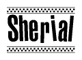The clipart image displays the text Sherial in a bold, stylized font. It is enclosed in a rectangular border with a checkerboard pattern running below and above the text, similar to a finish line in racing. 