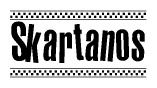 The clipart image displays the text Skartanos in a bold, stylized font. It is enclosed in a rectangular border with a checkerboard pattern running below and above the text, similar to a finish line in racing. 