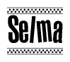 The clipart image displays the text Selma in a bold, stylized font. It is enclosed in a rectangular border with a checkerboard pattern running below and above the text, similar to a finish line in racing. 