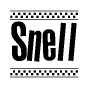 The image contains the text Snell in a bold, stylized font, with a checkered flag pattern bordering the top and bottom of the text.