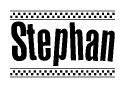 The clipart image displays the text Stephan in a bold, stylized font. It is enclosed in a rectangular border with a checkerboard pattern running below and above the text, similar to a finish line in racing. 
