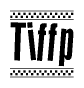The clipart image displays the text Tiffp in a bold, stylized font. It is enclosed in a rectangular border with a checkerboard pattern running below and above the text, similar to a finish line in racing. 