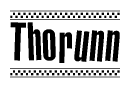 The image contains the text Thorunn in a bold, stylized font, with a checkered flag pattern bordering the top and bottom of the text.
