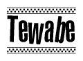 The image contains the text Tewabe in a bold, stylized font, with a checkered flag pattern bordering the top and bottom of the text.