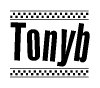 The image contains the text Tonyb in a bold, stylized font, with a checkered flag pattern bordering the top and bottom of the text.