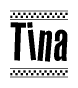 The image contains the text Tina in a bold, stylized font, with a checkered flag pattern bordering the top and bottom of the text.