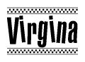 The image contains the text Virgina in a bold, stylized font, with a checkered flag pattern bordering the top and bottom of the text.