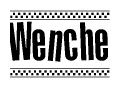 The clipart image displays the text Wenche in a bold, stylized font. It is enclosed in a rectangular border with a checkerboard pattern running below and above the text, similar to a finish line in racing. 