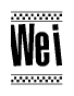 The clipart image displays the text Wei in a bold, stylized font. It is enclosed in a rectangular border with a checkerboard pattern running below and above the text, similar to a finish line in racing. 