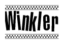The clipart image displays the text Winkler in a bold, stylized font. It is enclosed in a rectangular border with a checkerboard pattern running below and above the text, similar to a finish line in racing. 