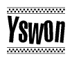 The clipart image displays the text Yswon in a bold, stylized font. It is enclosed in a rectangular border with a checkerboard pattern running below and above the text, similar to a finish line in racing. 