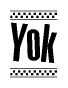 The clipart image displays the text Yok in a bold, stylized font. It is enclosed in a rectangular border with a checkerboard pattern running below and above the text, similar to a finish line in racing. 
