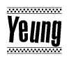 The clipart image displays the text Yeung in a bold, stylized font. It is enclosed in a rectangular border with a checkerboard pattern running below and above the text, similar to a finish line in racing. 