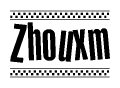 The image contains the text Zhouxm in a bold, stylized font, with a checkered flag pattern bordering the top and bottom of the text.