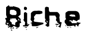 This nametag says Biche, and has a static looking effect at the bottom of the words. The words are in a stylized font.