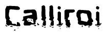 This nametag says Calliroi, and has a static looking effect at the bottom of the words. The words are in a stylized font.