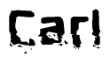 This nametag says Carl, and has a static looking effect at the bottom of the words. The words are in a stylized font.