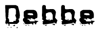 The image contains the word Debbe in a stylized font with a static looking effect at the bottom of the words