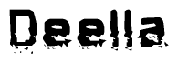 The image contains the word Deella in a stylized font with a static looking effect at the bottom of the words