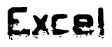 This nametag says Excel, and has a static looking effect at the bottom of the words. The words are in a stylized font.