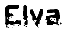  This nametag says Elva, and has a static looking effect at the bottom of the words. The words are in a stylized font. 