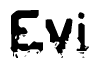 This nametag says Evi, and has a static looking effect at the bottom of the words. The words are in a stylized font.