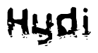 This nametag says Hydi, and has a static looking effect at the bottom of the words. The words are in a stylized font.
