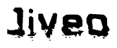 This nametag says Jiveo, and has a static looking effect at the bottom of the words. The words are in a stylized font.