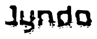 This nametag says Jyndo, and has a static looking effect at the bottom of the words. The words are in a stylized font.