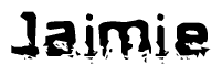 This nametag says Jaimie, and has a static looking effect at the bottom of the words. The words are in a stylized font.