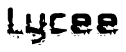 This nametag says Lycee, and has a static looking effect at the bottom of the words. The words are in a stylized font.