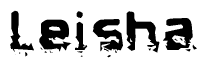 The image contains the word Leisha in a stylized font with a static looking effect at the bottom of the words