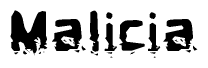 The image contains the word Malicia in a stylized font with a static looking effect at the bottom of the words