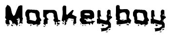 This nametag says Monkeyboy, and has a static looking effect at the bottom of the words. The words are in a stylized font.