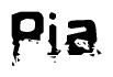 This nametag says Pia, and has a static looking effect at the bottom of the words. The words are in a stylized font.