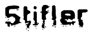This nametag says Stifler, and has a static looking effect at the bottom of the words. The words are in a stylized font.