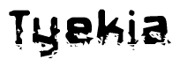   This nametag says Tyekia, and has a static looking effect at the bottom of the words. The words are in a stylized font. 