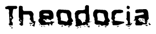The image contains the word Theodocia in a stylized font with a static looking effect at the bottom of the words