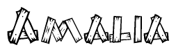 The clipart image shows the name Amalia stylized to look as if it has been constructed out of wooden planks or logs. Each letter is designed to resemble pieces of wood.