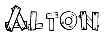 The clipart image shows the name Alton stylized to look as if it has been constructed out of wooden planks or logs. Each letter is designed to resemble pieces of wood.