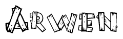 The clipart image shows the name Arwen stylized to look like it is constructed out of separate wooden planks or boards, with each letter having wood grain and plank-like details.