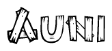 The image contains the name Auni written in a decorative, stylized font with a hand-drawn appearance. The lines are made up of what appears to be planks of wood, which are nailed together