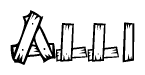 The image contains the name Alli written in a decorative, stylized font with a hand-drawn appearance. The lines are made up of what appears to be planks of wood, which are nailed together
